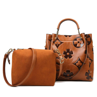 Elegant Floral Leather Tote Bag Set with Spacious Interior for Stylish Everyday Use 5