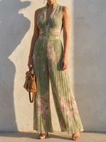 Elegant Floral White Jumpsuit for Women with Deep V Neckline - Perfect for Formal Occasions 0