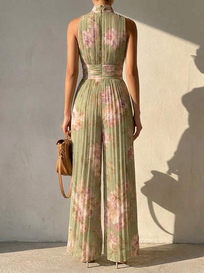 Elegant Floral White Jumpsuit for Women with Deep V Neckline - Perfect for Formal Occasions 2