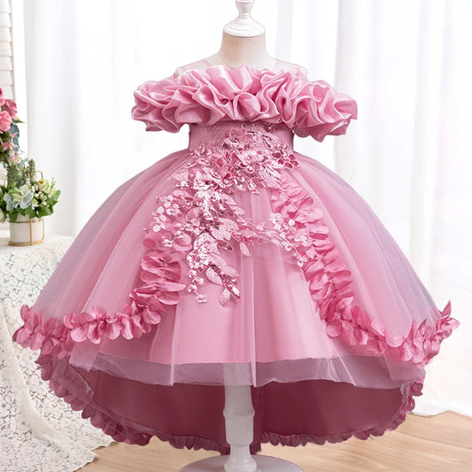 Elegant Flower Girl Dress | One-Shoulder Lace Design with Fluffy Skirt | Ideal for Weddings and Special Occasions 0