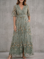 Elegant Long Women's Dress with Floral Print & Halter Neckline for Special Occasions 0