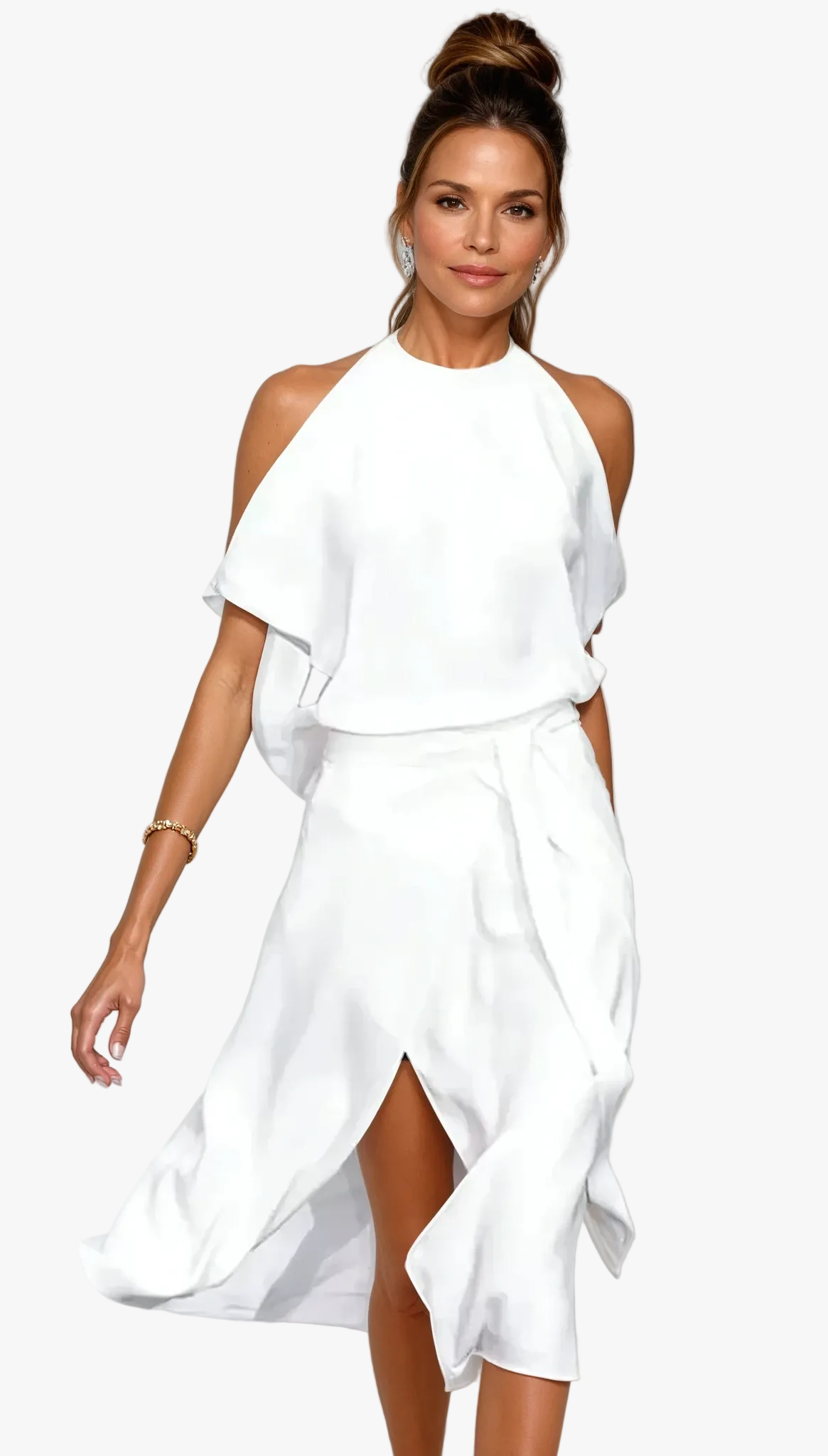 Elegant Midi Dress | Women's Dress with Halter Neckline & Cold Shoulders | Chic Style for Wedding Guests and Cocktail Events 0
