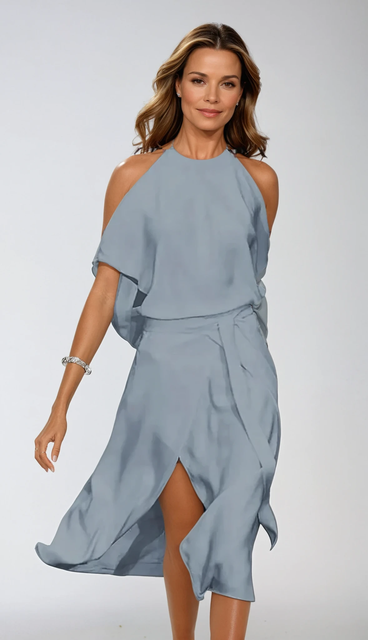 Elegant Midi Dress | Women's Dress with Halter Neckline & Cold Shoulders | Chic Style for Wedding Guests and Cocktail Events 1