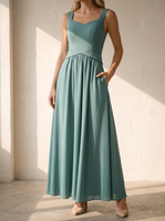 Elegant Sage Green Long Sleeve Maxi Dress with Flared Skirt | A-Line Design for Special Occasions 0