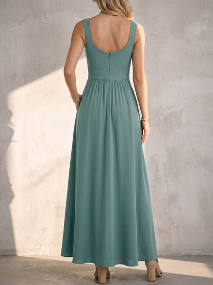 Elegant Sage Green Long Sleeve Maxi Dress with Flared Skirt | A-Line Design for Special Occasions 1