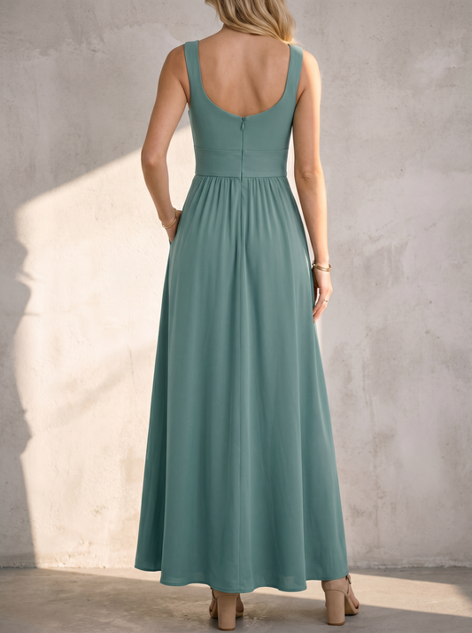 Elegant Sage Green Long Sleeve Maxi Dress with Flared Skirt | A-Line Design for Special Occasions 1