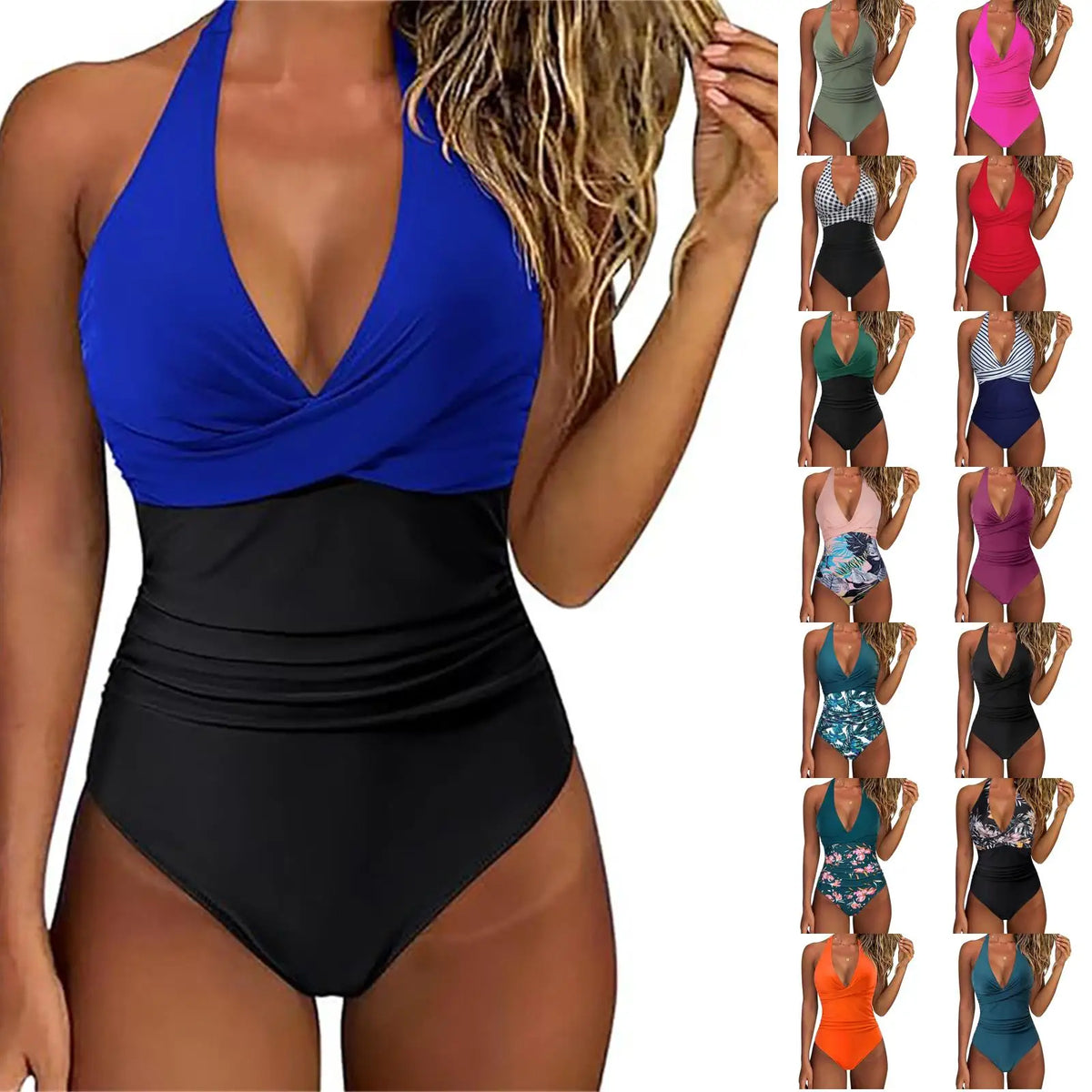 Elegant Swimwear | Women's One-Piece Swimsuit with High Elasticity | Stylish Color-Blocking Design for Flattering Fit 1