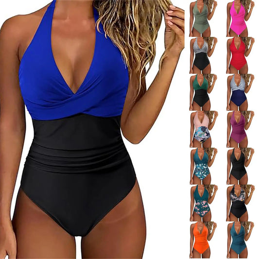 Elegant Swimwear | Women's One-Piece Swimsuit with High Elasticity | Stylish Color-Blocking Design for Flattering Fit 1