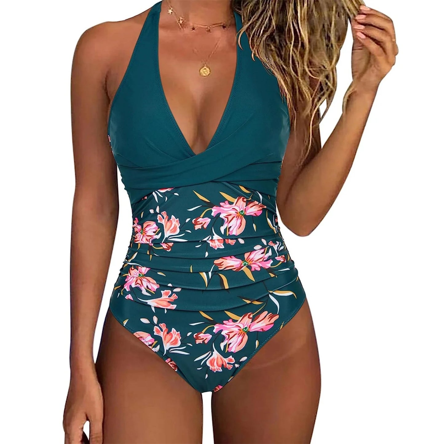 Elegant Swimwear | Women's One-Piece Swimsuit with High Elasticity | Stylish Color-Blocking Design for Flattering Fit 13