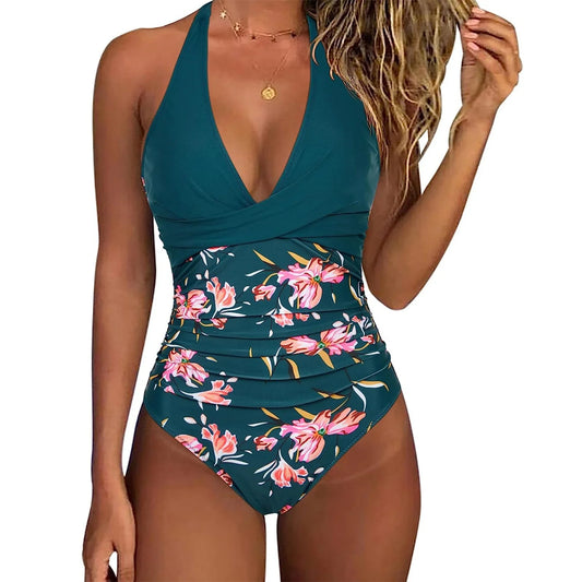Elegant Swimwear | Women's One-Piece Swimsuit with High Elasticity | Stylish Color-Blocking Design for Flattering Fit 13