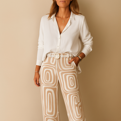 Elegant long-sleeve blouse and pants set for women | Clara 0