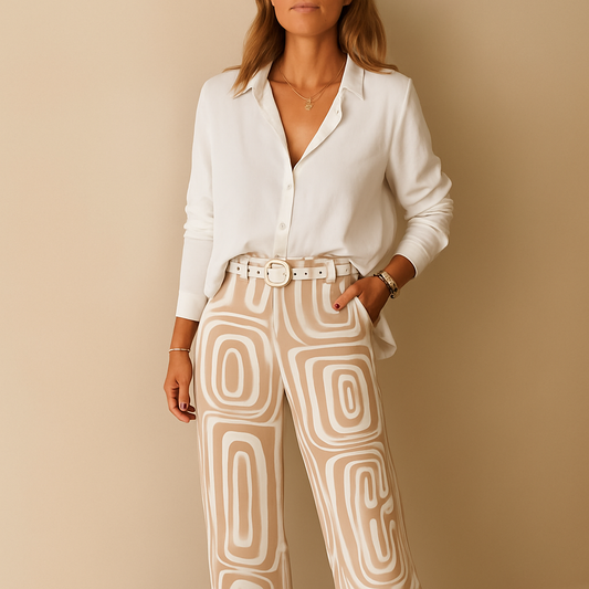 Elegant long-sleeve blouse and pants set for women | Clara 0