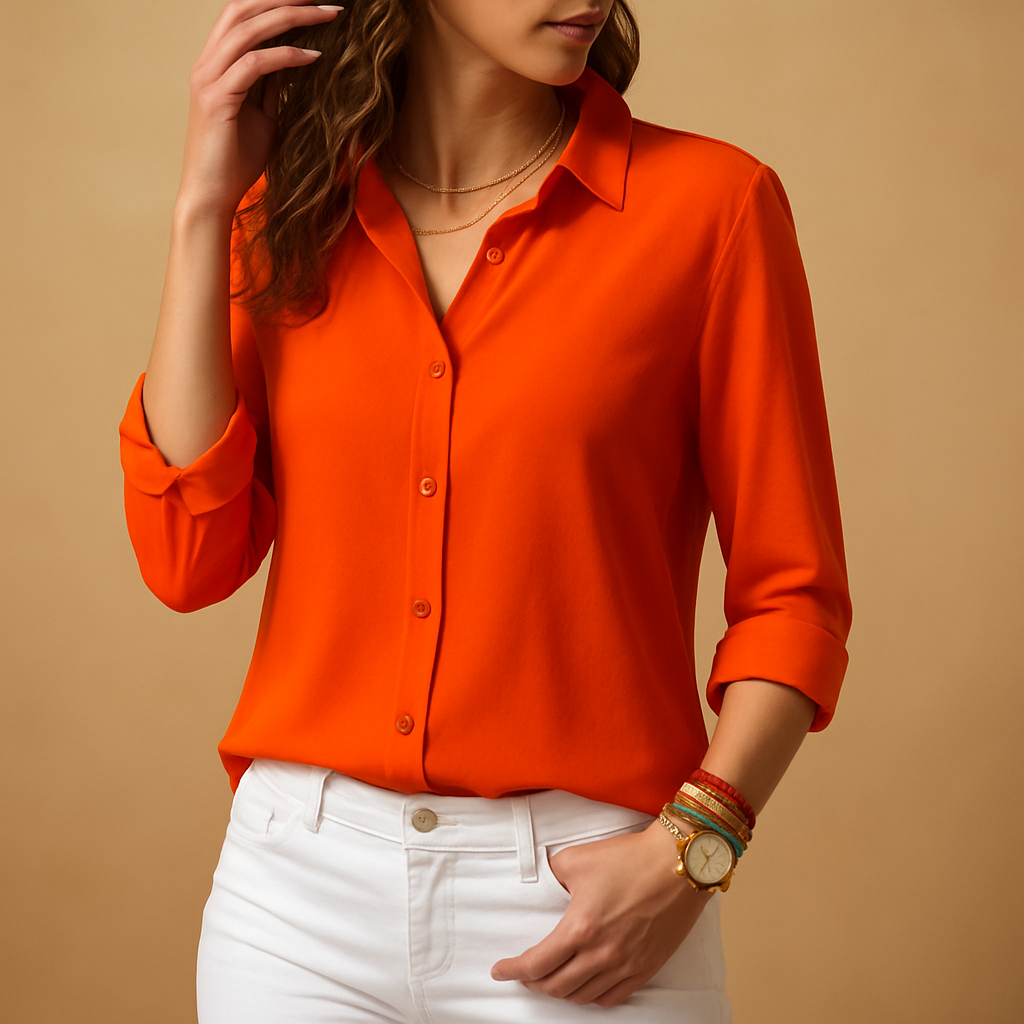 Elegant long sleeve V-neck blouse for women | Mirella 3