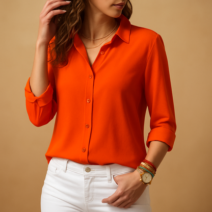 Elegant long sleeve V-neck blouse for women | Mirella 3