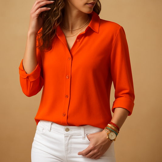 Elegant long sleeve V-neck blouse for women | Mirella 3