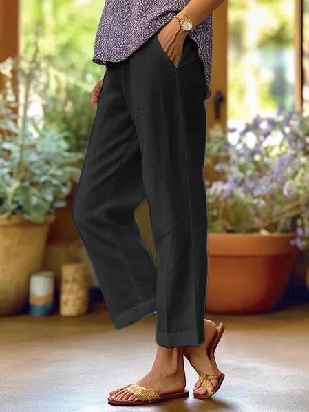 Ella | Chic Lightweight White Linen Trousers for Women 3