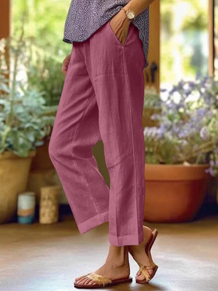 Ella | Chic Lightweight White Linen Trousers for Women 4
