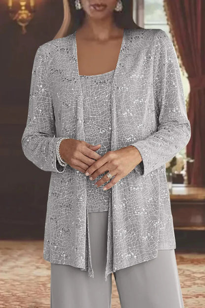 Elysia Women's Suit | Sequin Lace Jacket, Wide Leg Trousers 2
