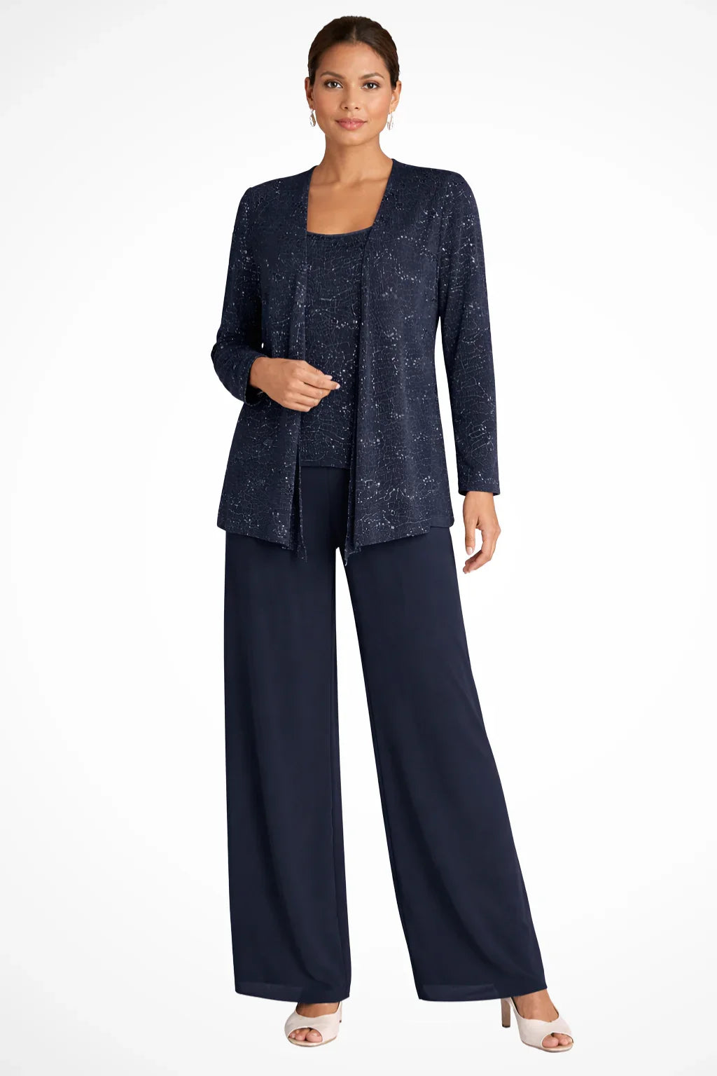 Elysia Women's Suit | Sequin Lace Jacket, Wide Leg Trousers 6