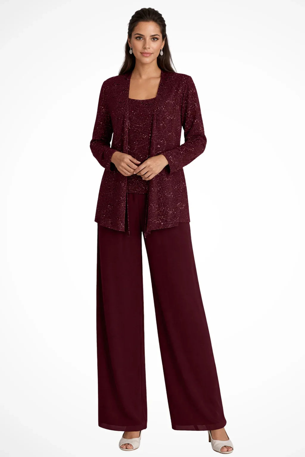 Elysia Women's Suit | Sequin Lace Jacket, Wide Leg Trousers 9