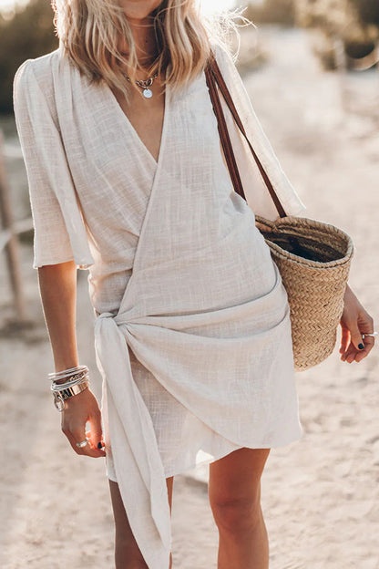 Emily | Casual V-Neck Wrap Mini Dress 0
