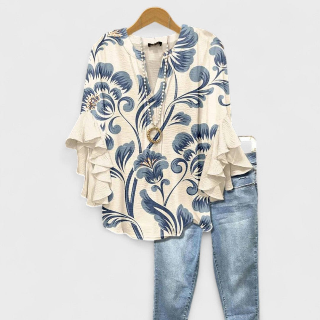 Emily | Charming Floral Ruffle Blouse 0