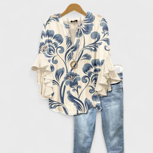 Emily | Charming Floral Ruffle Blouse 0