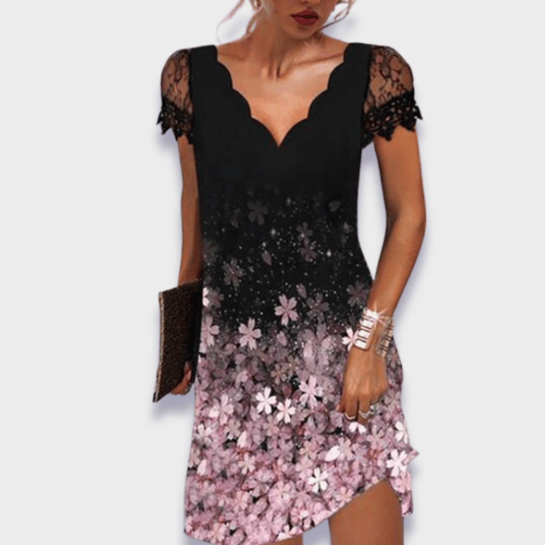 Emily | Elegant V-Neck Lace Trim Dress 1