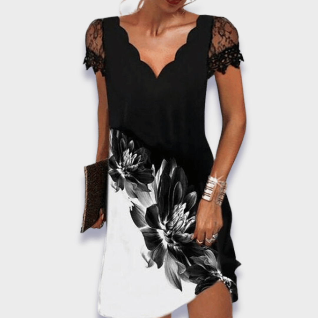 Emily | Elegant V-Neck Lace Trim Dress 2