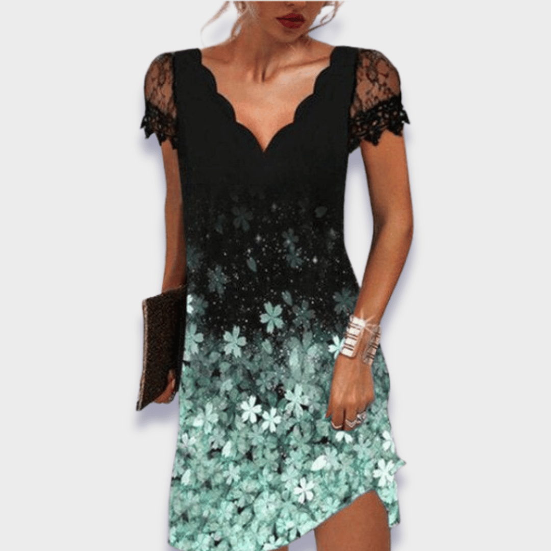 Emily | Elegant V-Neck Lace Trim Dress 3