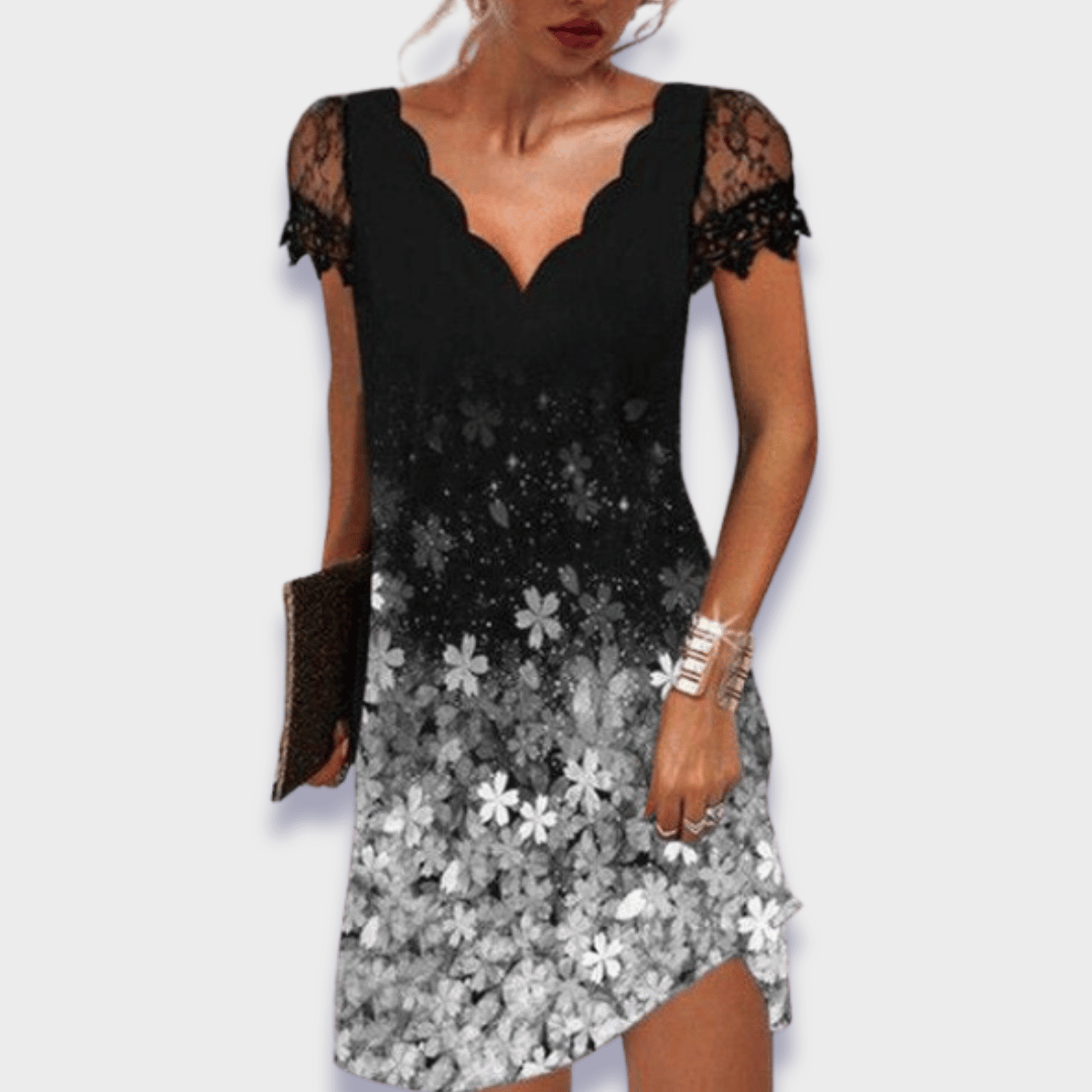 Emily | Elegant V-Neck Lace Trim Dress 4