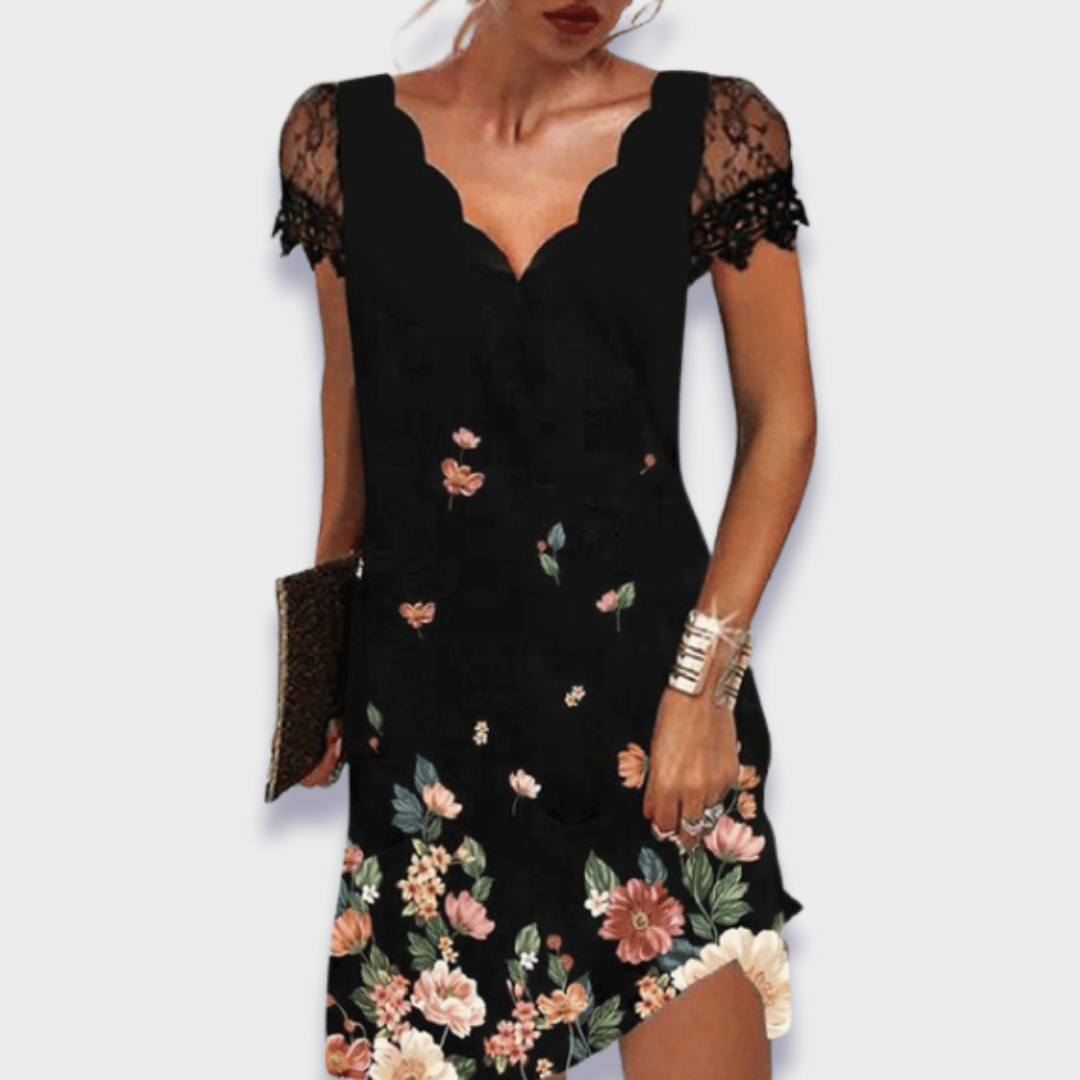 Emily | Elegant V-Neck Lace Trim Dress 6