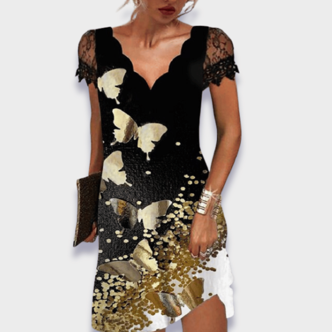 Emily | Elegant V-Neck Lace Trim Dress 8