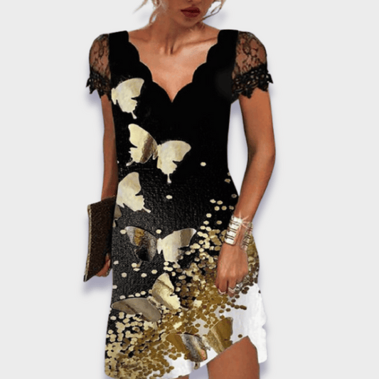 Emily | Elegant V-Neck Lace Trim Dress 8