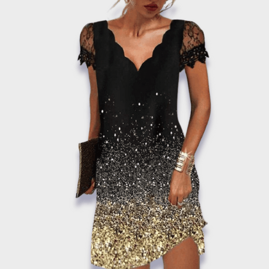 Emily | Elegant V-Neck Lace Trim Dress 9