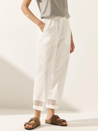 Emma | Chic Lace Trimmed Linen Ankle Pants for Women 1