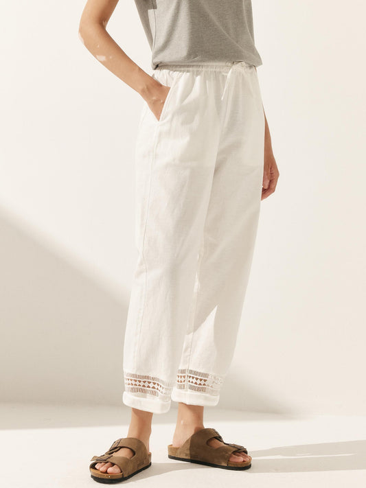 Emma | Chic Lace Trimmed Linen Ankle Pants for Women 1