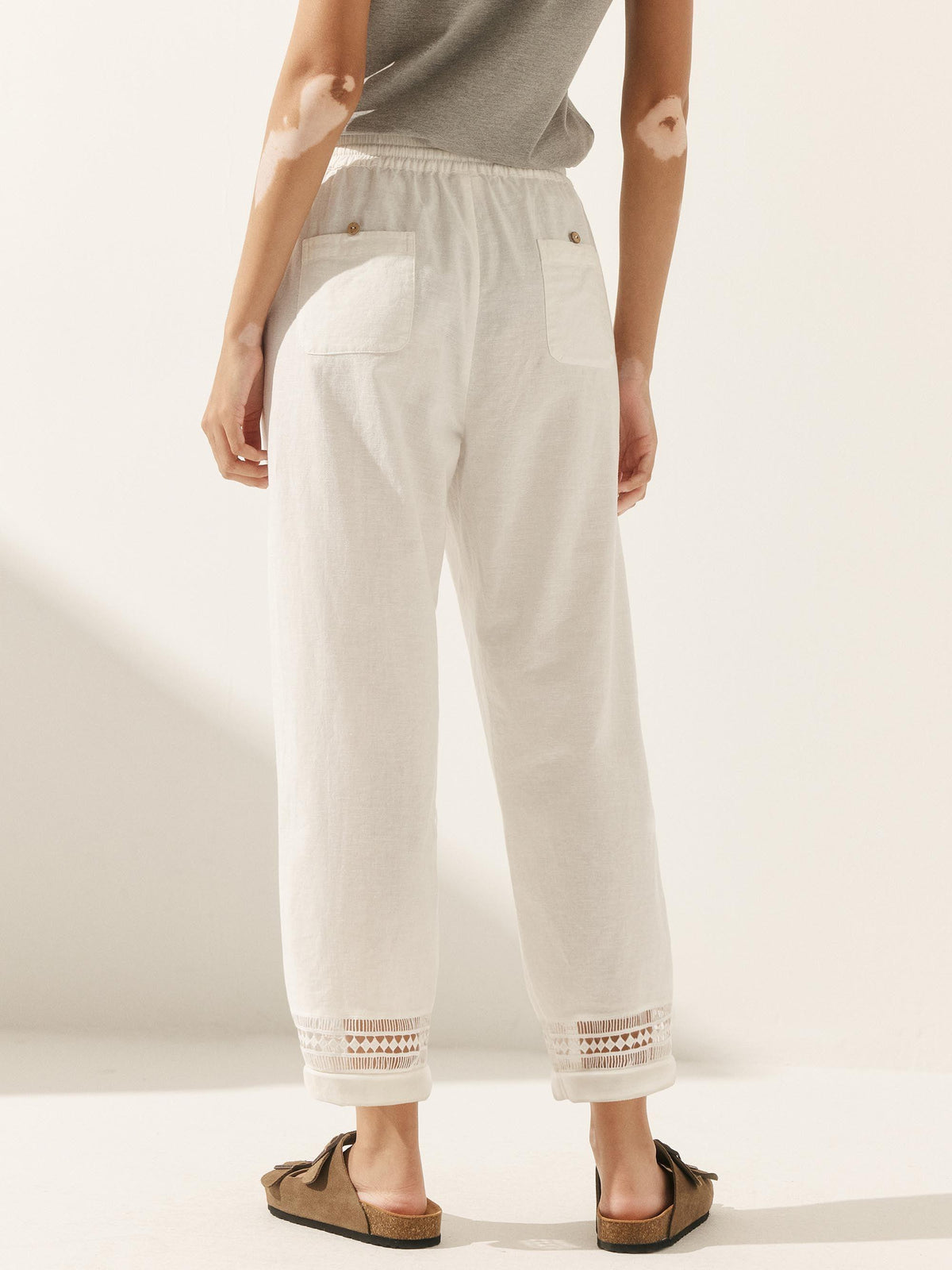 Emma | Chic Lace Trimmed Linen Ankle Pants for Women 2