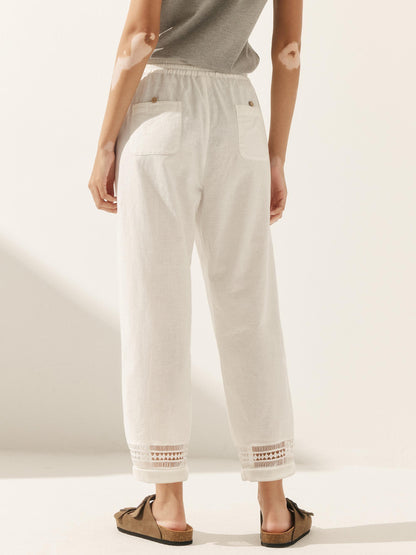 Emma | Chic Lace Trimmed Linen Ankle Pants for Women 2