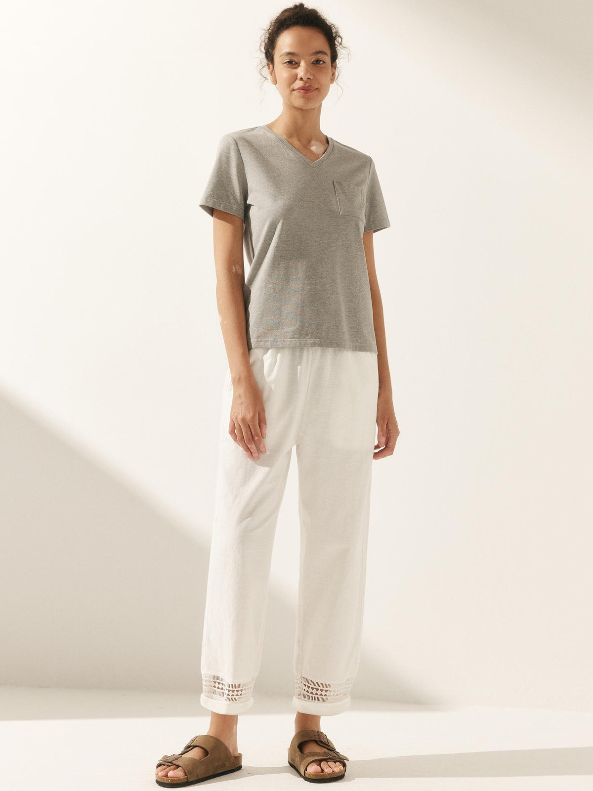 Emma | Chic Lace Trimmed Linen Ankle Pants for Women 3