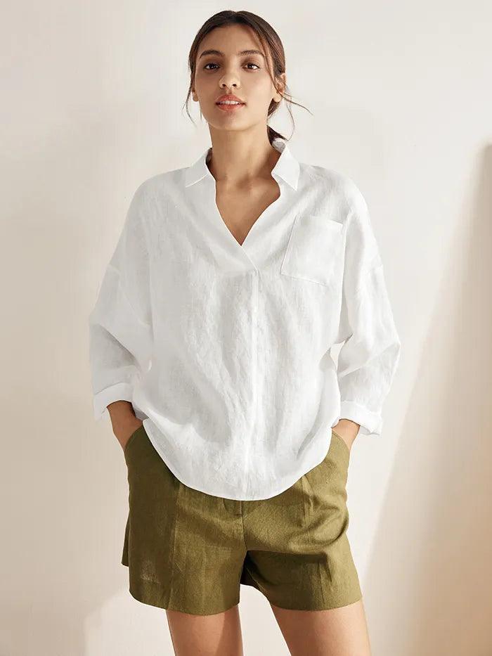 Ethan | Casual White Linen Button Down Shirt 0