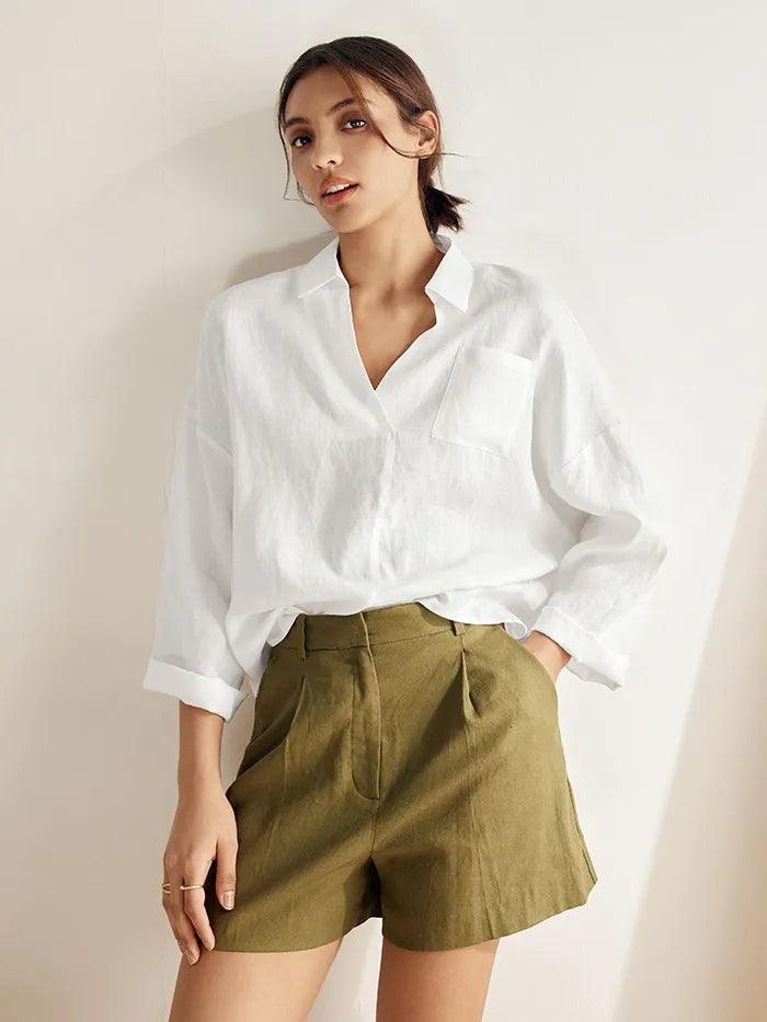 Ethan | Casual White Linen Button Down Shirt 4