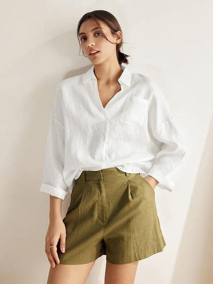 Ethan | Casual White Linen Button Down Shirt 4