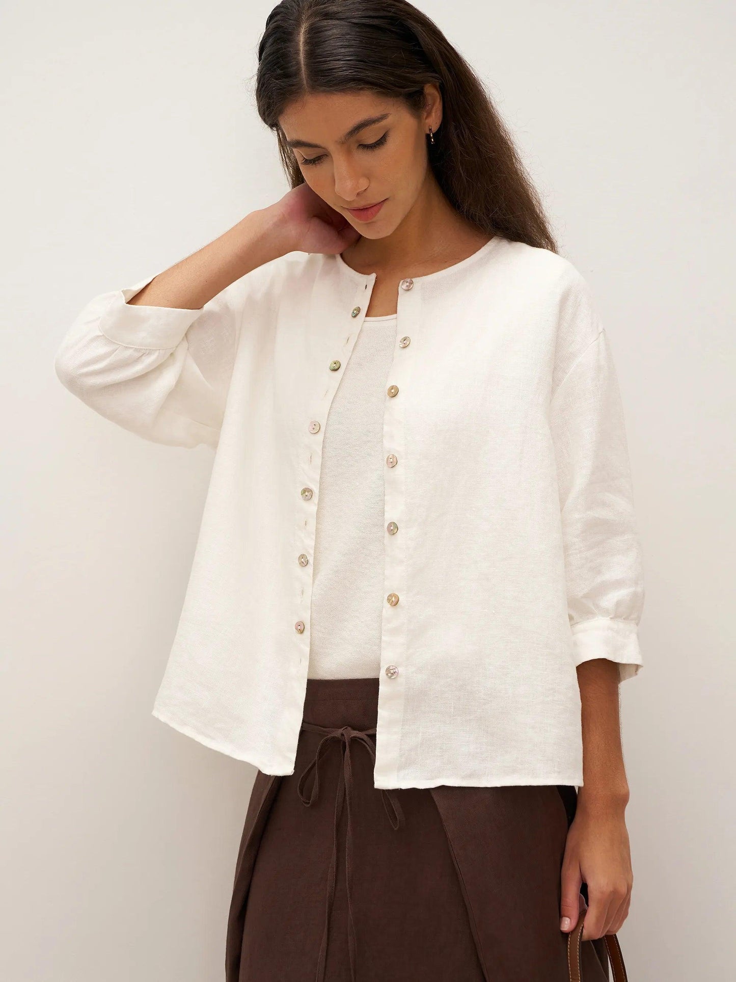 Ethan | Elegant White Linen Button Down Shirt for Women 0
