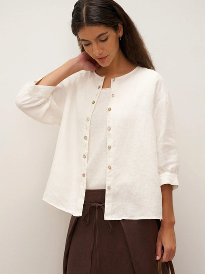 Ethan | Elegant White Linen Button Down Shirt for Women 0