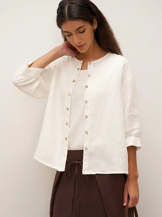 Ethan | Elegant White Linen Button Down Shirt for Women 0