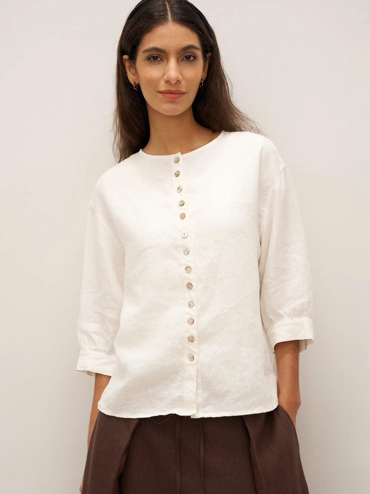Ethan | Elegant White Linen Button Down Shirt for Women 1
