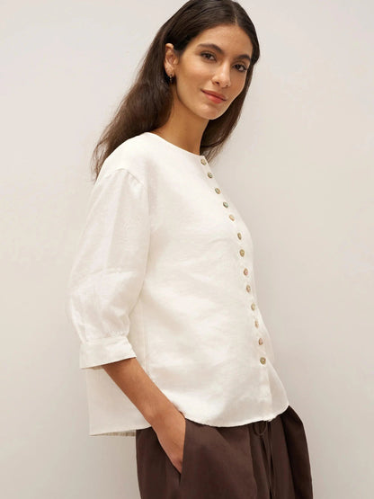 Ethan | Elegant White Linen Button Down Shirt for Women 4