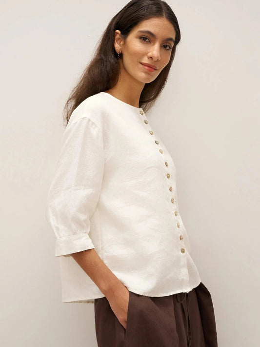Ethan | Elegant White Linen Button Down Shirt for Women 4