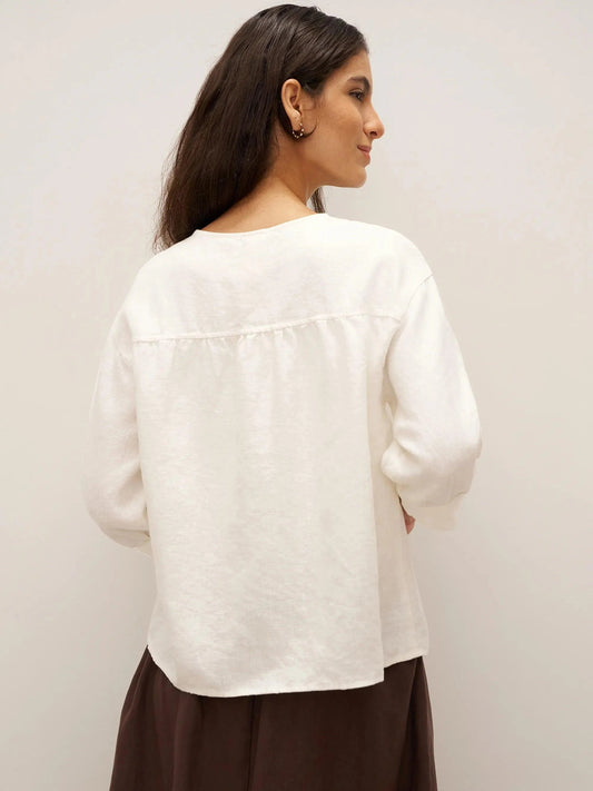 Ethan | Elegant White Linen Button Down Shirt for Women 5